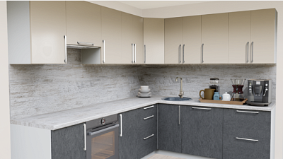 Кухня угловая Пастель Латте - Бетон темный